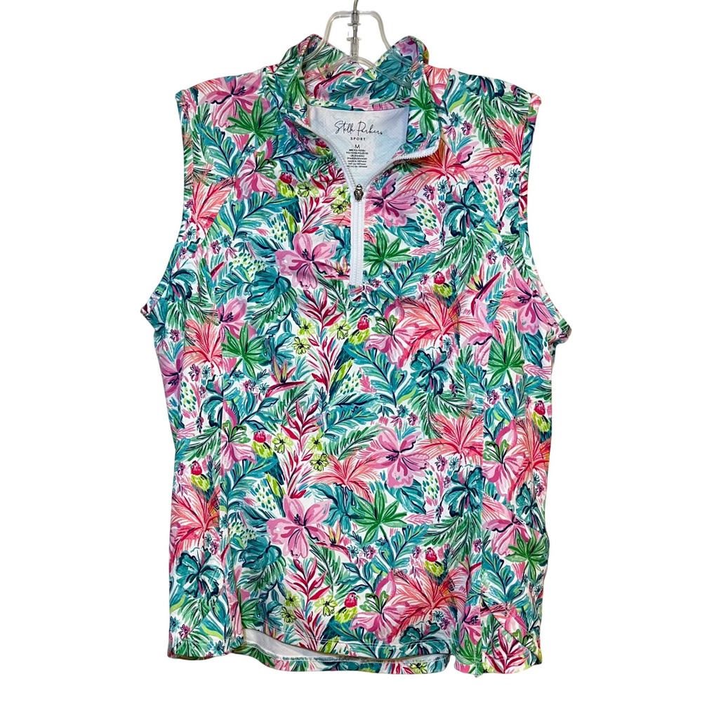 Stella Parker Sport Shirt Sleeveless Top Vibrant Floral Golf Tennis Pickleball M
